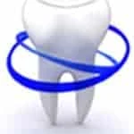 A tooth with blue and white circles around it.